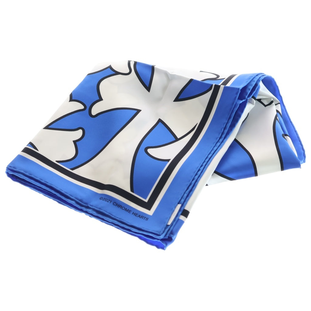 CHROME HEARTS(クロムハーツ) CEMETERY CROSS CH SCARF セメタリークロス シルク スカーフ ブルー/ホワイト/ブラック レディース