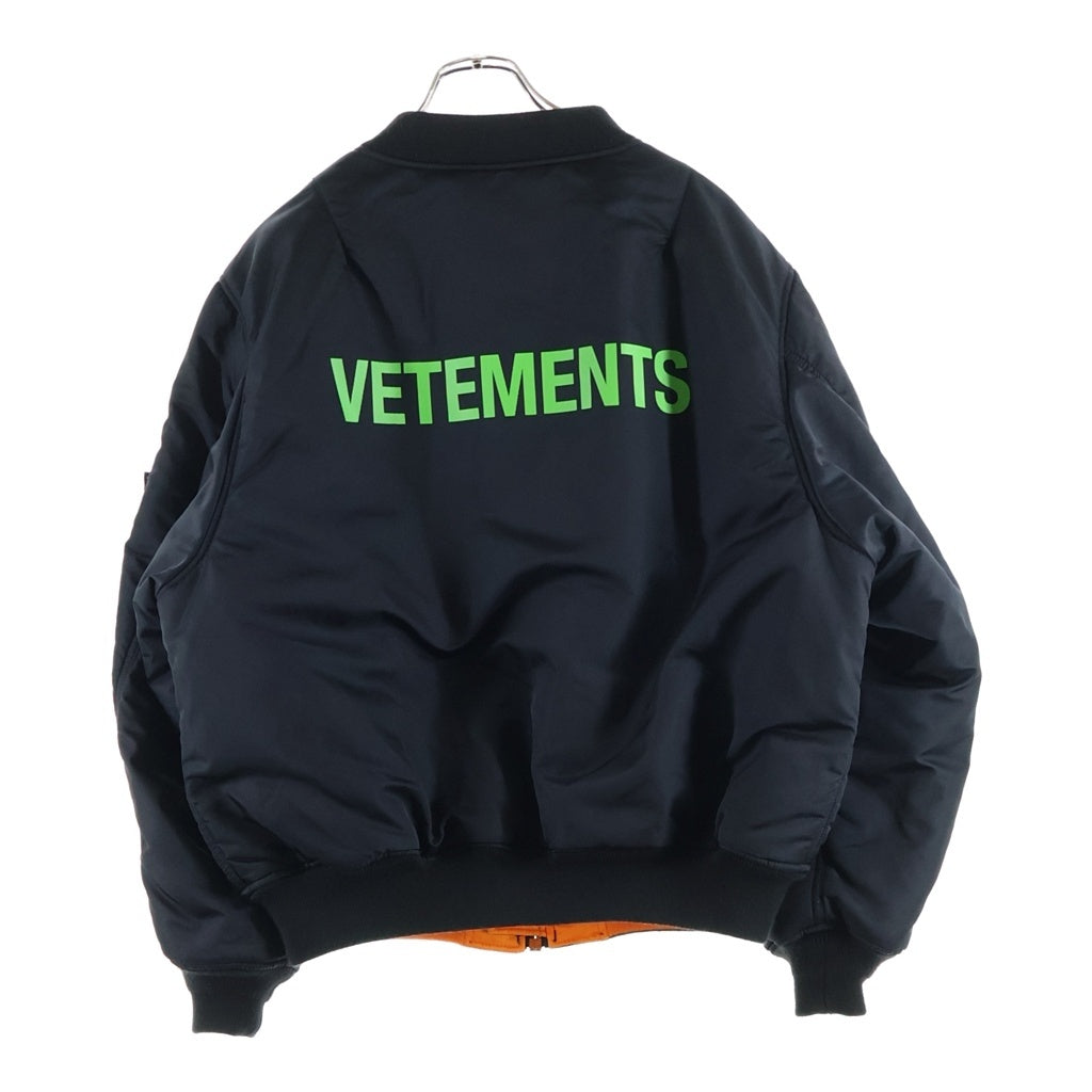 VETEMENTS(ヴェトモン) 18SS ×ALPHA INDUSTRIES REVERSIBLE BOMBER JACKET MA-1 インダストリーズ アルファ ロゴ プリント リバーシブル ボンバージャケット ブラック/オレンジ MSS18JA44