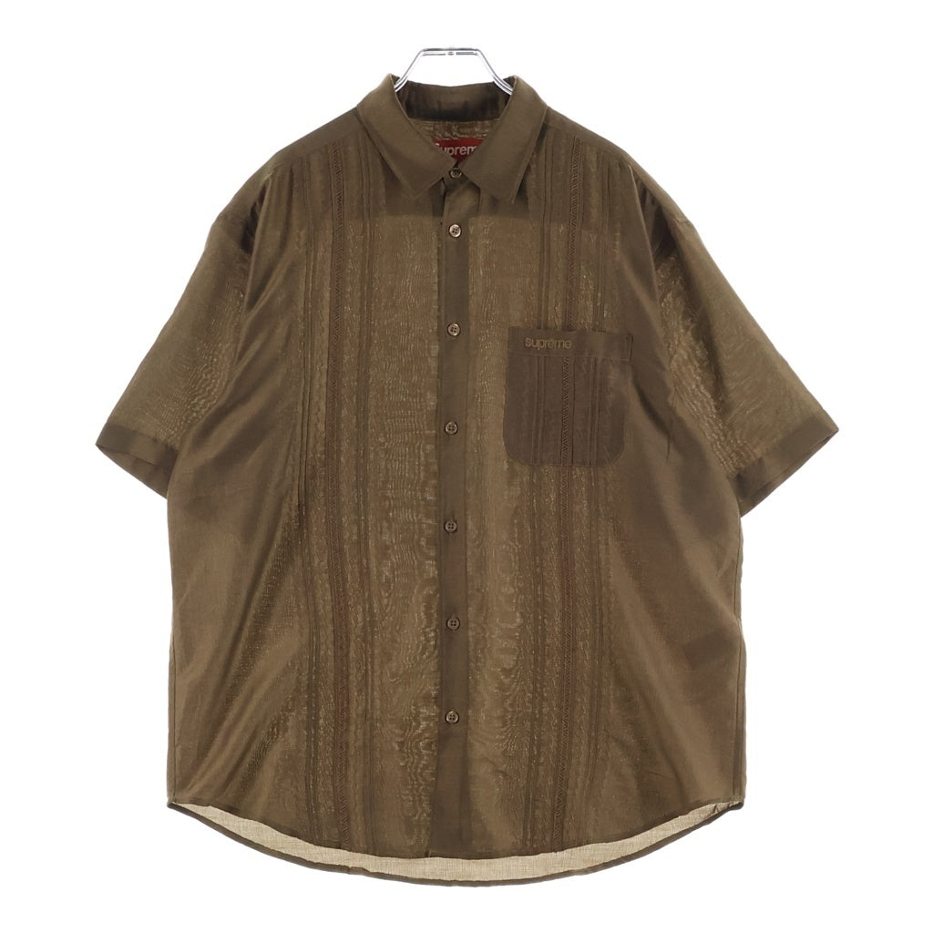 SUPREME(シュプリーム) 26SS Pintuck S/S Shirt ロゴ刺繍ポリエステル半袖シャツ ブラウン キューバシャツ