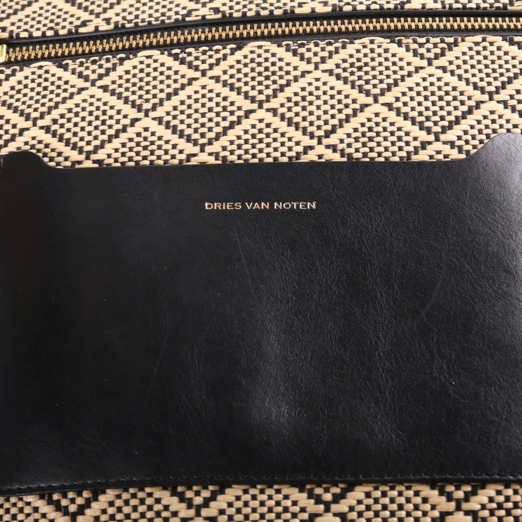 DRIES VAN NOTEN(ドリスヴァンノッテン) ジオメトリックダイヤモンドパターン レザー切替 トートバッグ ブラック/ベージュ レディース