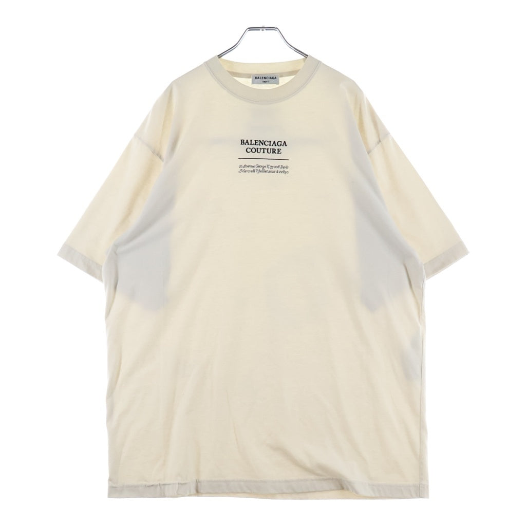 BALENCIAGA(バレンシアガ) COUTURE クチュール ロゴ刺繍Tシャツ 半袖クルーネックカットソー ベージュ 651795 TJV90