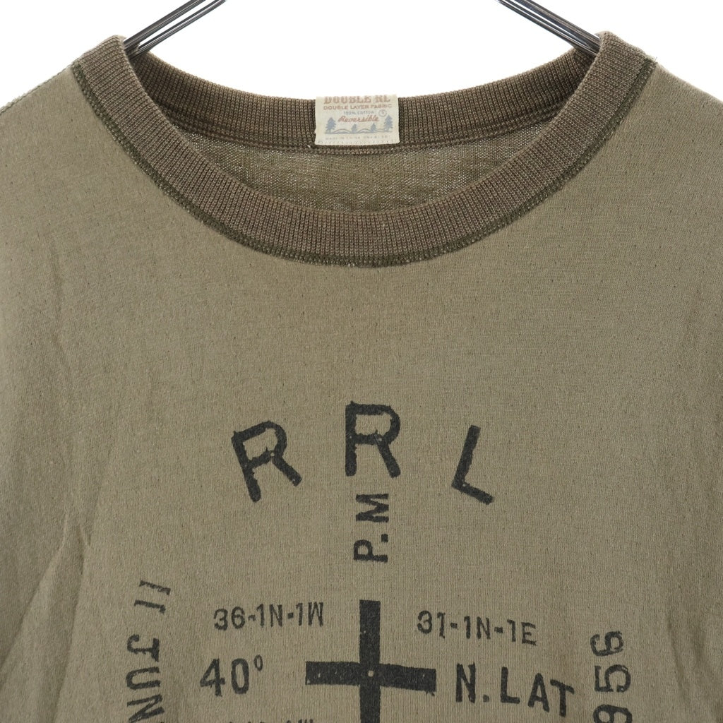 RRL(ダブルアールエル) ロゴプリント リバーシブルT1シャツ 長袖クルーネックカットソー カーキ