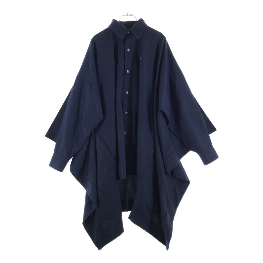 Vivienne Westwood MAN(ヴィヴィアンウエストウッドマン) オーブロゴエンブロイダリー ストライプ オーバーサイズ長袖シャツ ネイビー/レッド VW-W1-76628