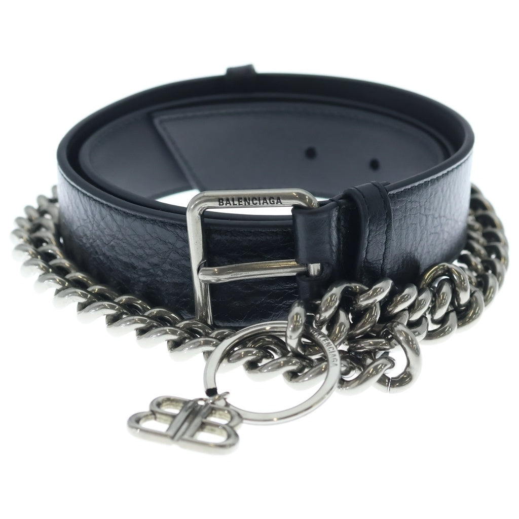 BALENCIAGA(バレンシアガ) 25SS MONACO CHAIN BELT モナコ チェーン付き レザーベルト ブラック/シルバー 811032
