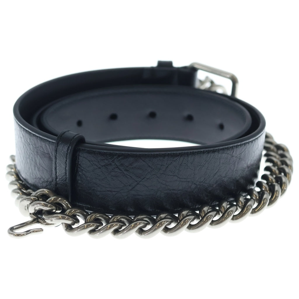 BALENCIAGA(バレンシアガ) 25SS MONACO CHAIN BELT モナコ チェーン付き レザーベルト ブラック/シルバー 811032