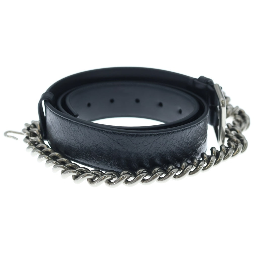BALENCIAGA(バレンシアガ) 25SS MONACO CHAIN BELT モナコ チェーン付き レザーベルト ブラック/シルバー 811032