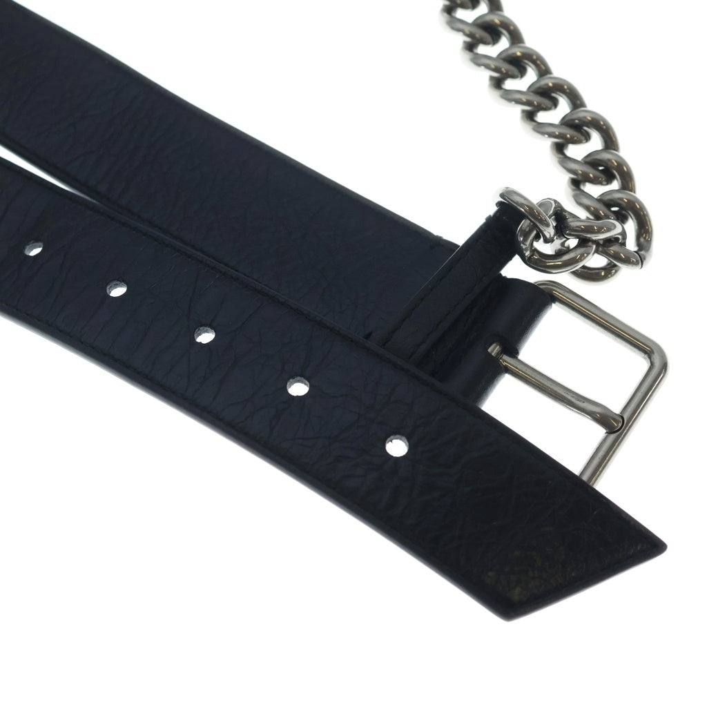 BALENCIAGA(バレンシアガ) 25SS MONACO CHAIN BELT モナコ チェーン付き レザーベルト ブラック/シルバー 811032
