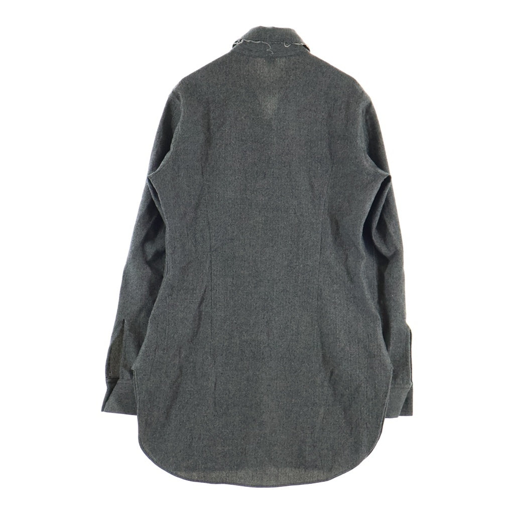 Y's(ワイズ) 24AW W/ MINI HERRINGBONE OPEN NECK BLOUSE ウールミニヘリンボーンオープンネックブラウス 長袖シャツ グレー YO-B01-109