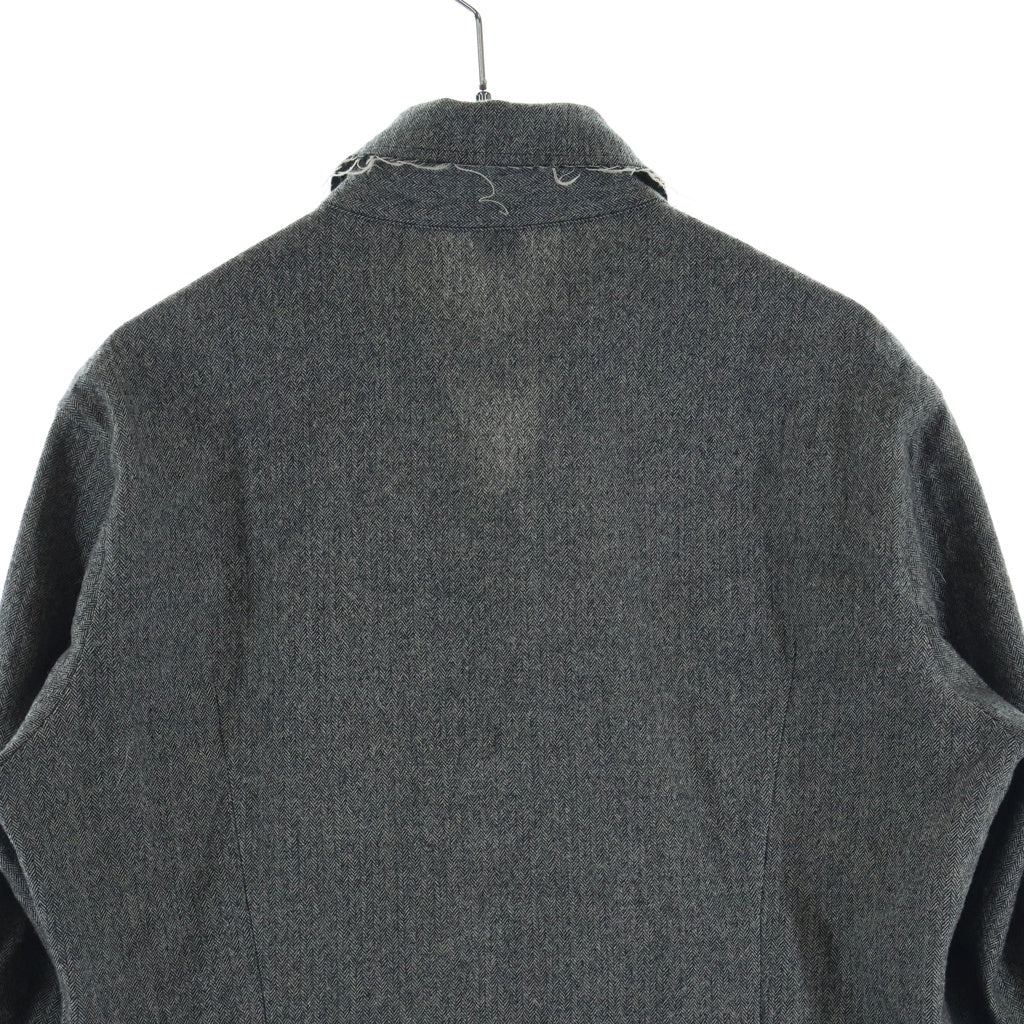 Y's(ワイズ) 24AW W/ MINI HERRINGBONE OPEN NECK BLOUSE ウールミニヘリンボーンオープンネックブラウス 長袖シャツ グレー YO-B01-109