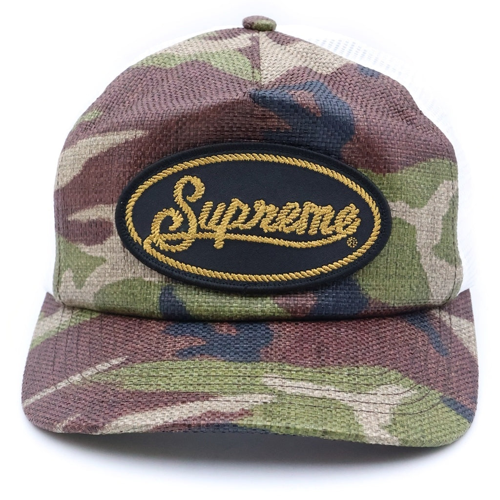 SUPREME(シュプリーム) 26SS Raffia Mesh Back 5 Panel ラフィア ウッドランドカモ メッシュバック 5パネルキャップ 帽子 グリーン