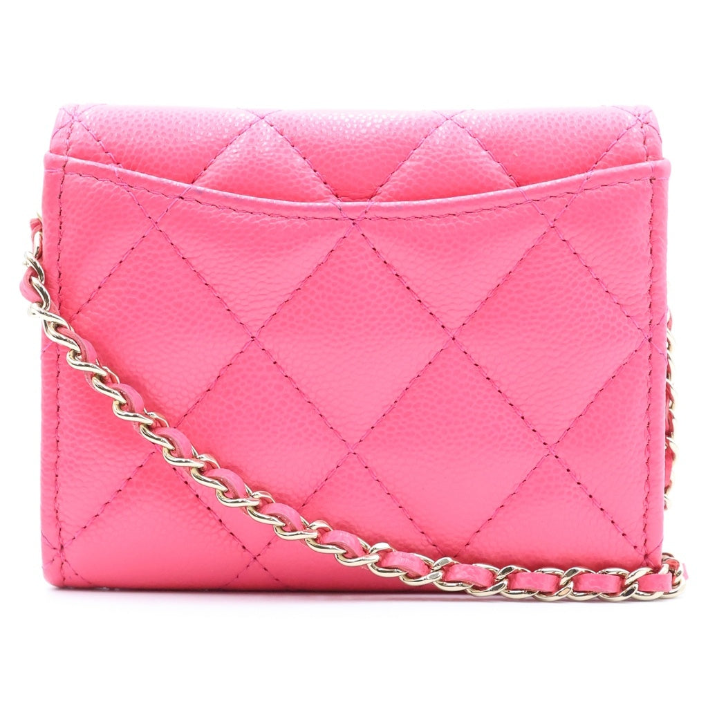 CHANEL(シャネル) マトラッセ ミニ チェーンウォレット フラップ二つ折り財布 キャビアスキン ゴールド金具 ランダムシリアル ピンク レディース