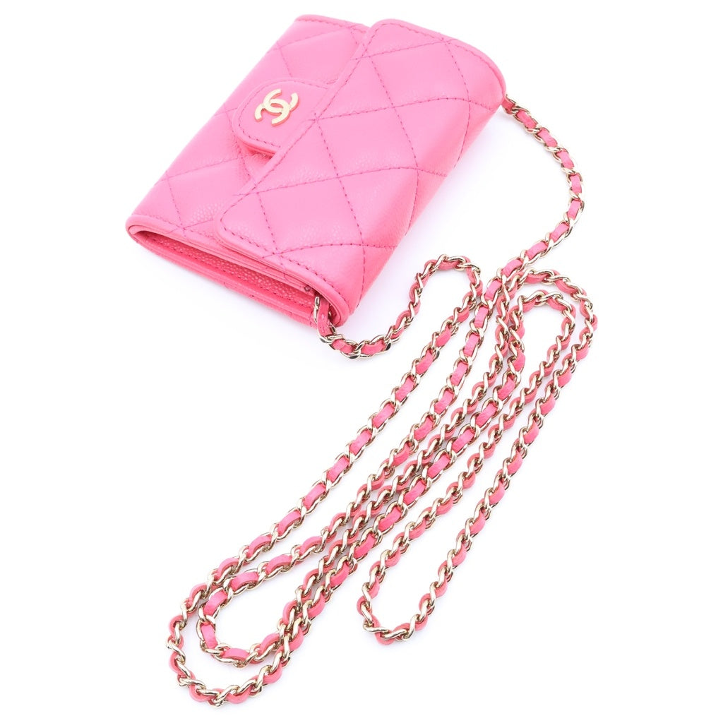 CHANEL(シャネル) マトラッセ ミニ チェーンウォレット フラップ二つ折り財布 キャビアスキン ゴールド金具 ランダムシリアル ピンク レディース