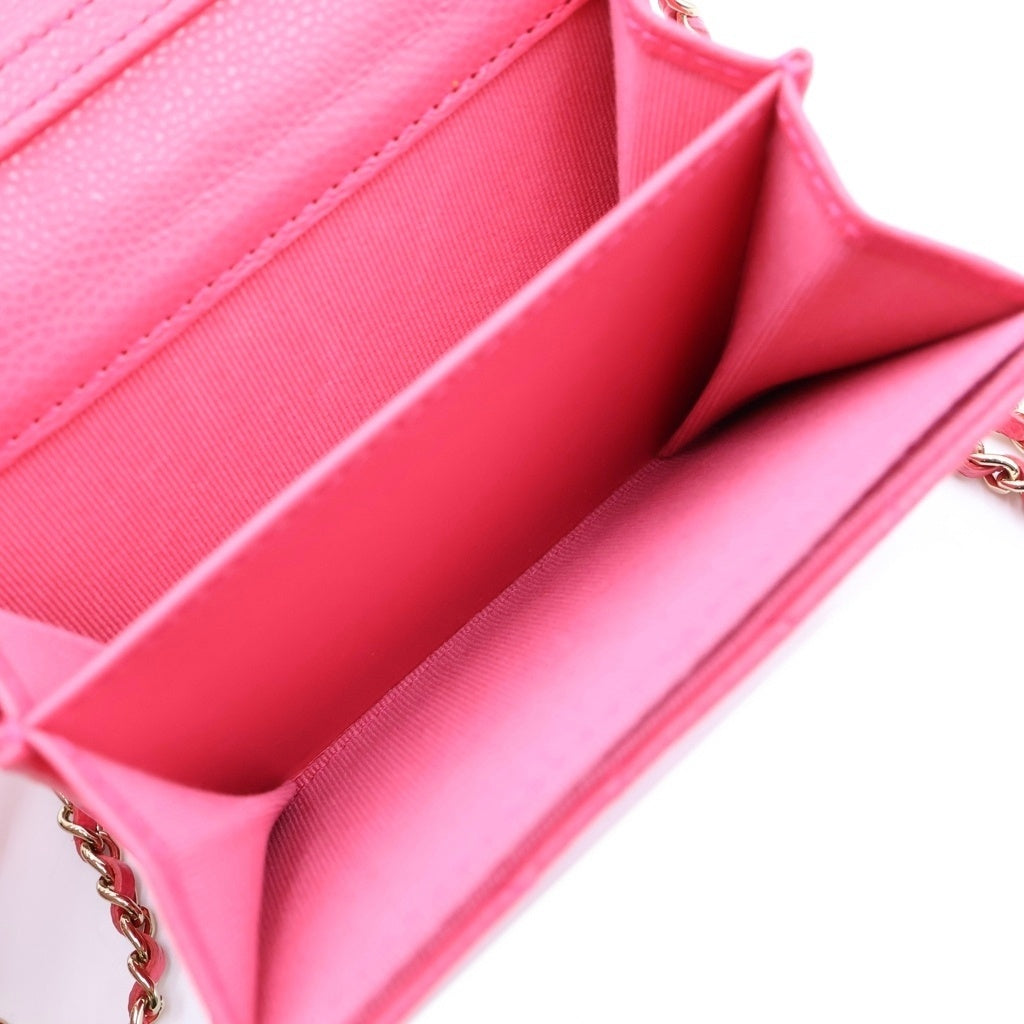 CHANEL(シャネル) マトラッセ ミニ チェーンウォレット フラップ二つ折り財布 キャビアスキン ゴールド金具 ランダムシリアル ピンク レディース