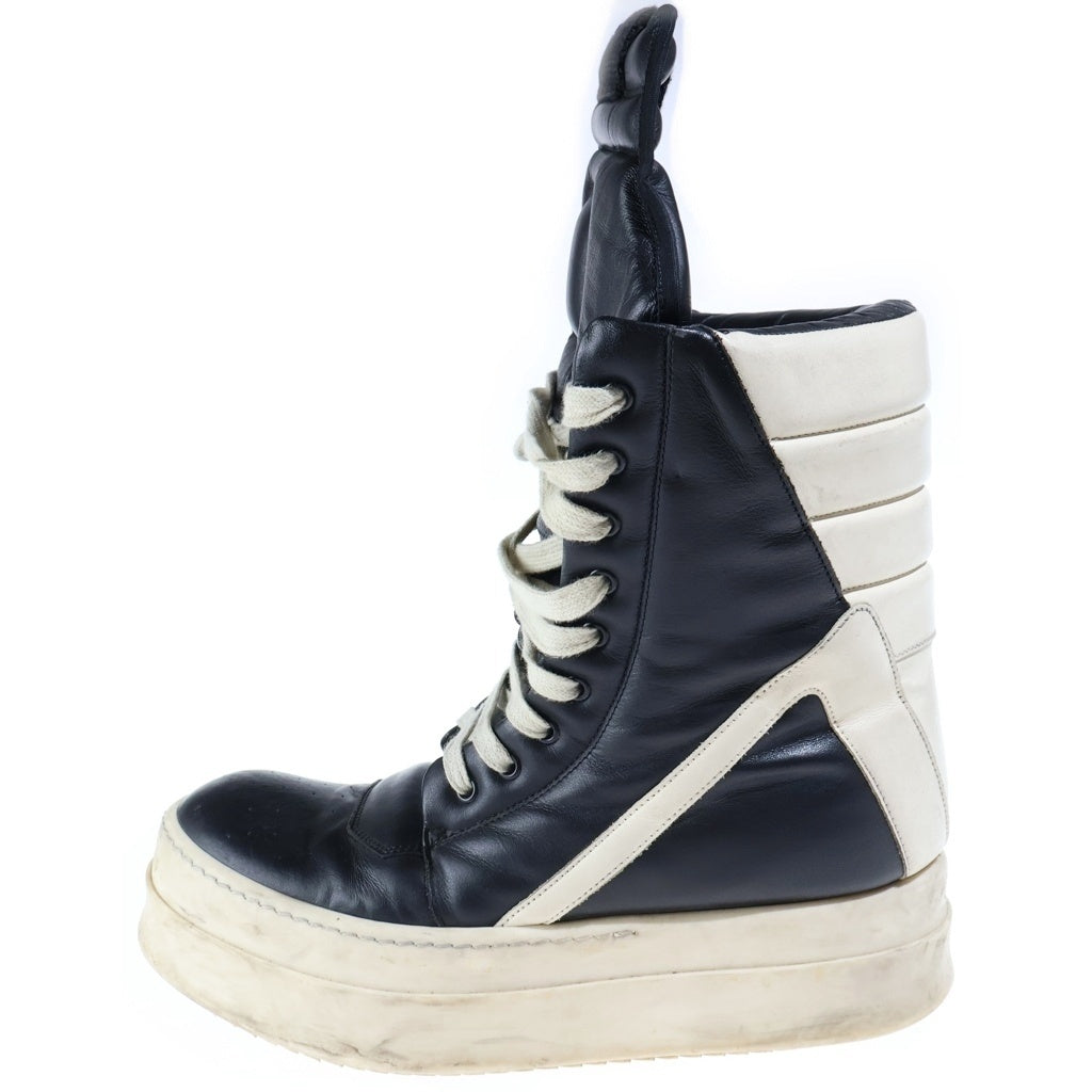 Rick Owens(リックオウエンス) 24AW MEGA GEOBASKET カーフレザー レースアップ メガジオバスケット ハイカットスニーカー ブラック/アイボリー RU02D6855