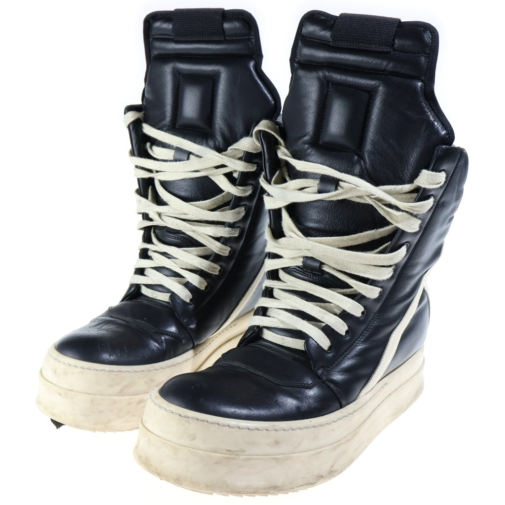 Rick Owens(リックオウエンス) 24AW MEGA GEOBASKET カーフレザー レースアップ メガジオバスケット ハイカットスニーカー ブラック/アイボリー RU02D6855