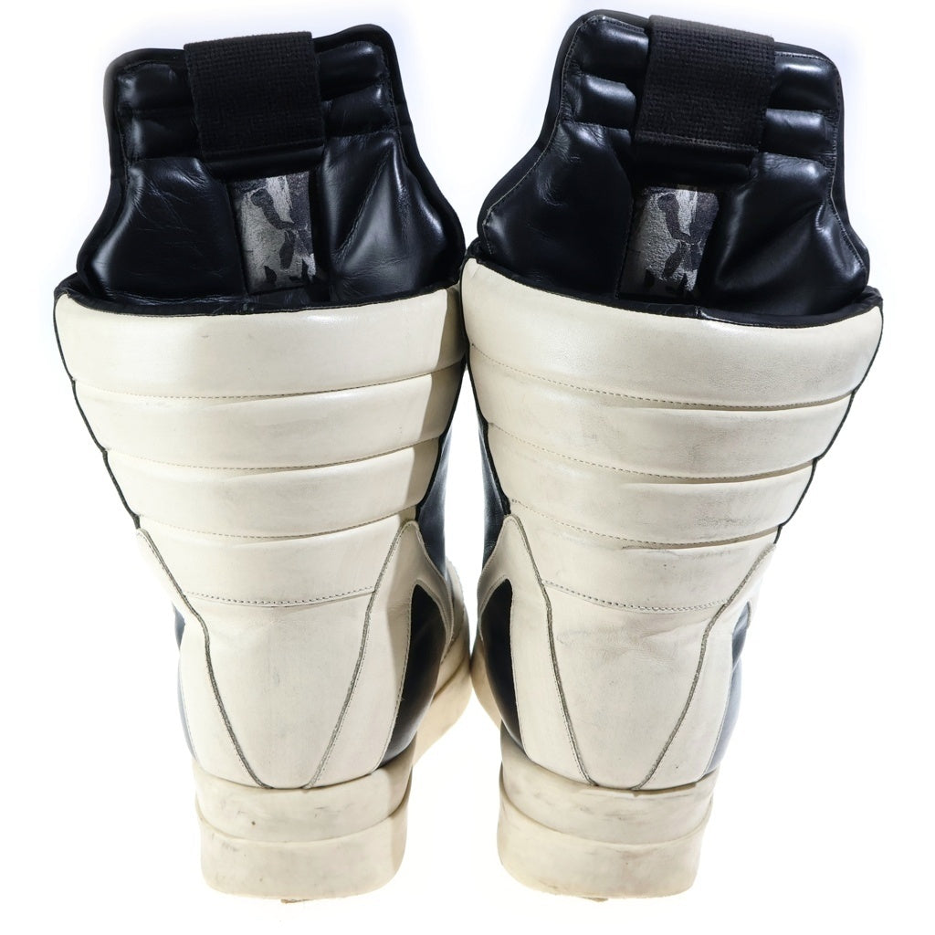 Rick Owens(リックオウエンス) 24AW MEGA GEOBASKET カーフレザー レースアップ メガジオバスケット ハイカットスニーカー ブラック/アイボリー RU02D6855