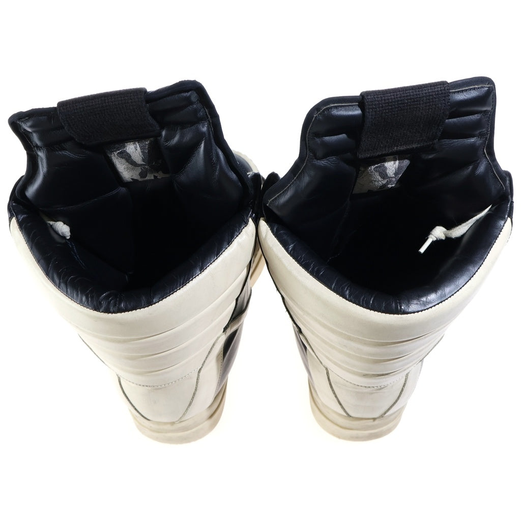 Rick Owens(リックオウエンス) 24AW MEGA GEOBASKET カーフレザー レースアップ メガジオバスケット ハイカットスニーカー ブラック/アイボリー RU02D6855