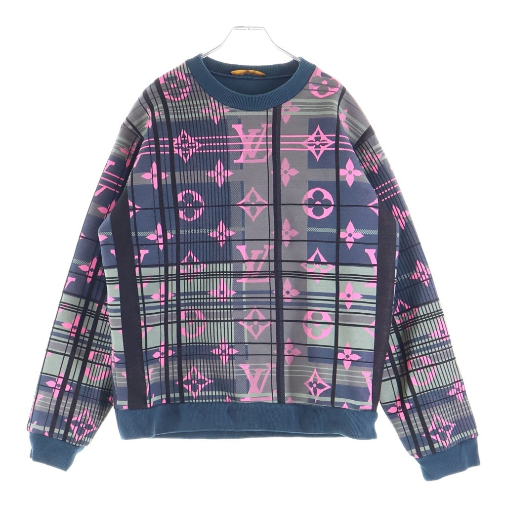 LOUIS VUITTON(ルイヴィトン) 21SS モノグラムジャカード コットンポリ クルーネック スウェットトレーナー ピンク/ネイビー HKY75WZRW