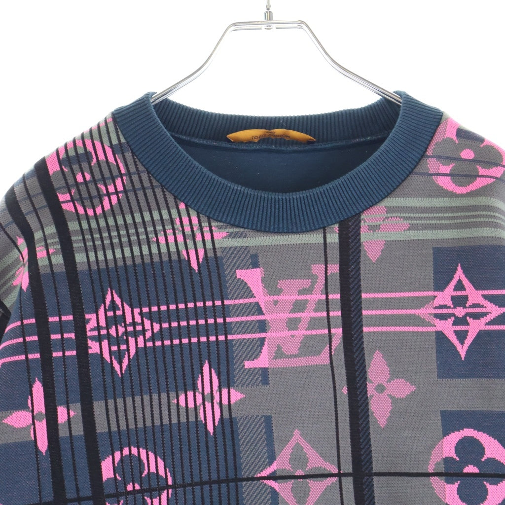 LOUIS VUITTON(ルイヴィトン) 21SS モノグラムジャカード コットンポリ クルーネック スウェットトレーナー ピンク/ネイビー HKY75WZRW