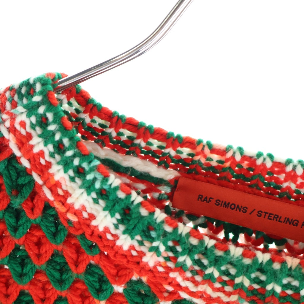 RAF SIMONS(ラフシモンズ) 14AW ×STERLING RUBY スターリングルビー 総柄 厚手 ローゲージニットセーター レッド/グリーン/ホワイト 1159-343-4198