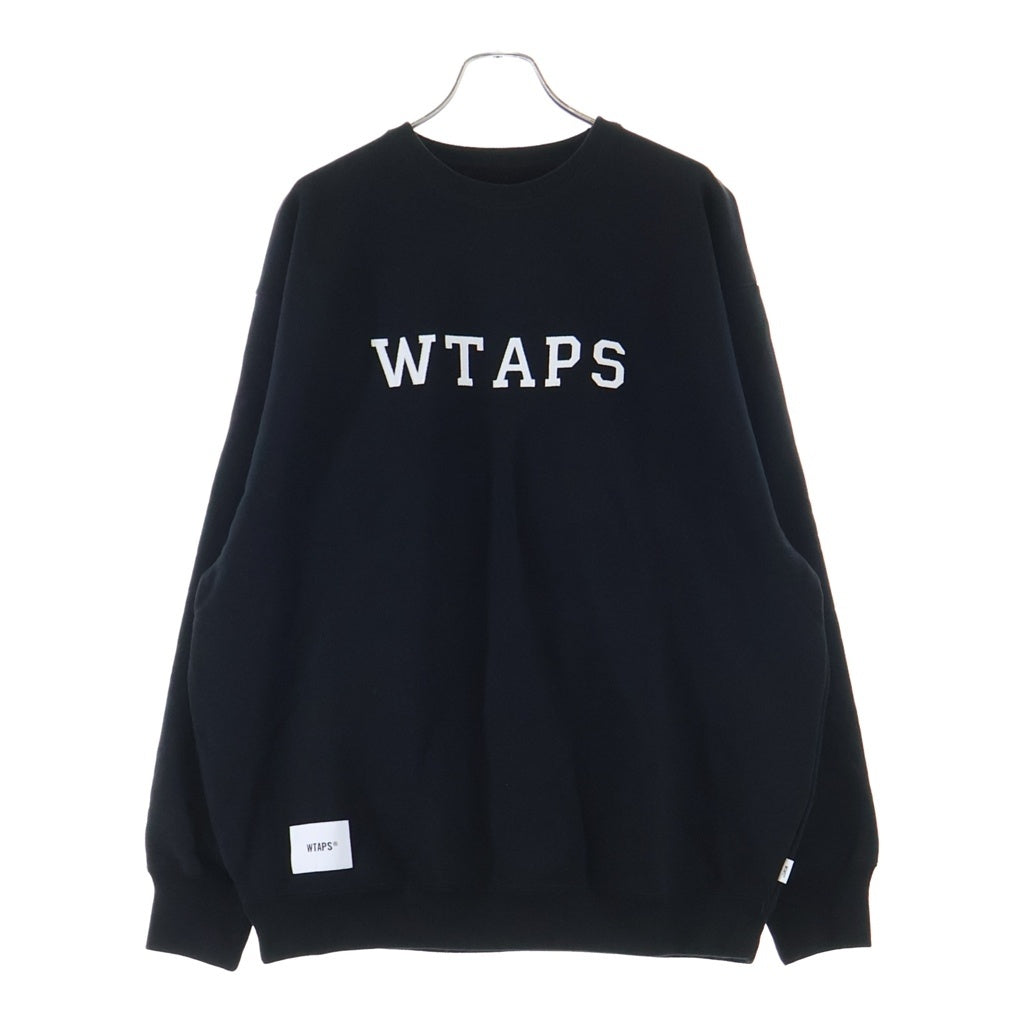 WTAPS(ダブルタップス) 24SS ACADEMY SWEATER / COTTON. COLLEGE フロントロゴパッチ クルーネックプルオーバースウェット トレーナー ブラック 241ATDT-CSM03