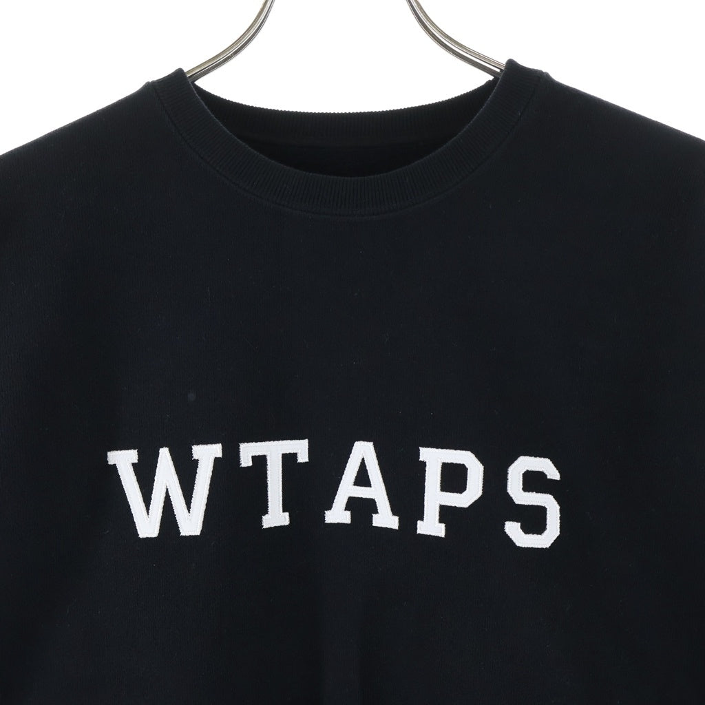 WTAPS(ダブルタップス) 24SS ACADEMY SWEATER / COTTON. COLLEGE フロントロゴパッチ クルーネックプルオーバースウェット トレーナー ブラック 241ATDT-CSM03