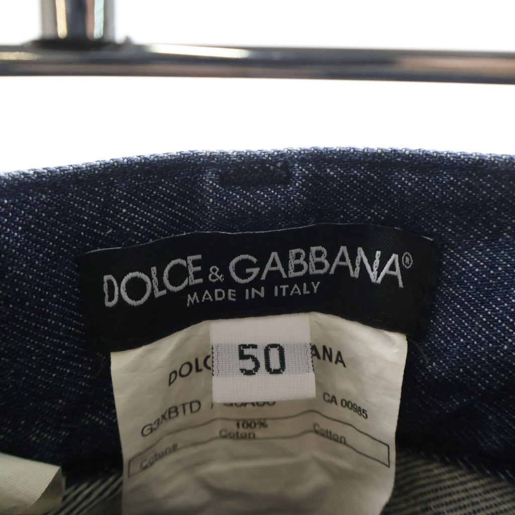 DOLCE & GABBANA(ドルチェアンドガッバーナ) 08AW ダメージ加工 ロゴプレート ジップフライ デニムストレートパンツ インディゴ G3XBTD