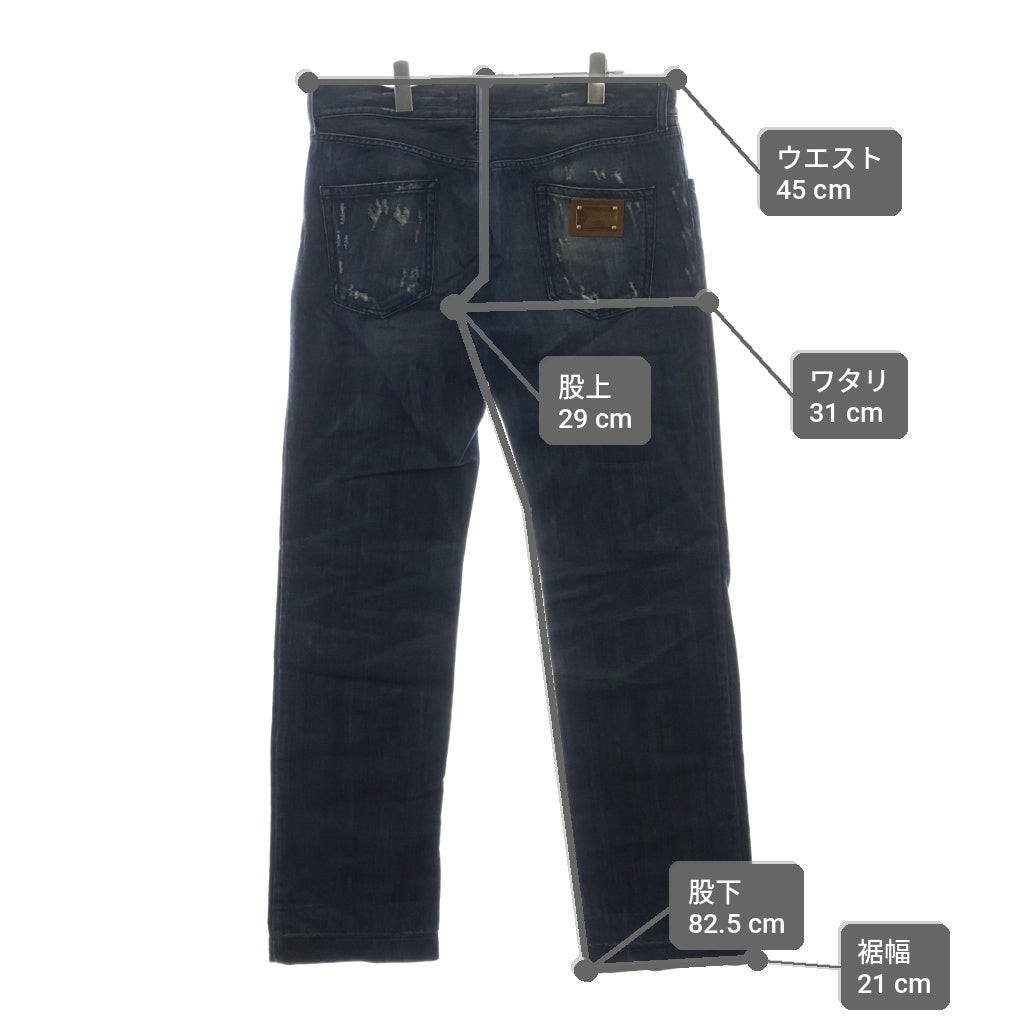 DOLCE & GABBANA(ドルチェアンドガッバーナ) 08AW ダメージ加工 ロゴプレート ジップフライ デニムストレートパンツ インディゴ G3XBTD