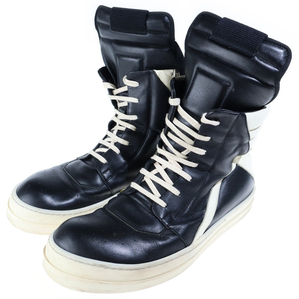 Rick Owens(リックオウエンス) GEOBASKET ジオバスケット レザーハイカットスニーカー ブラック/ホワイト