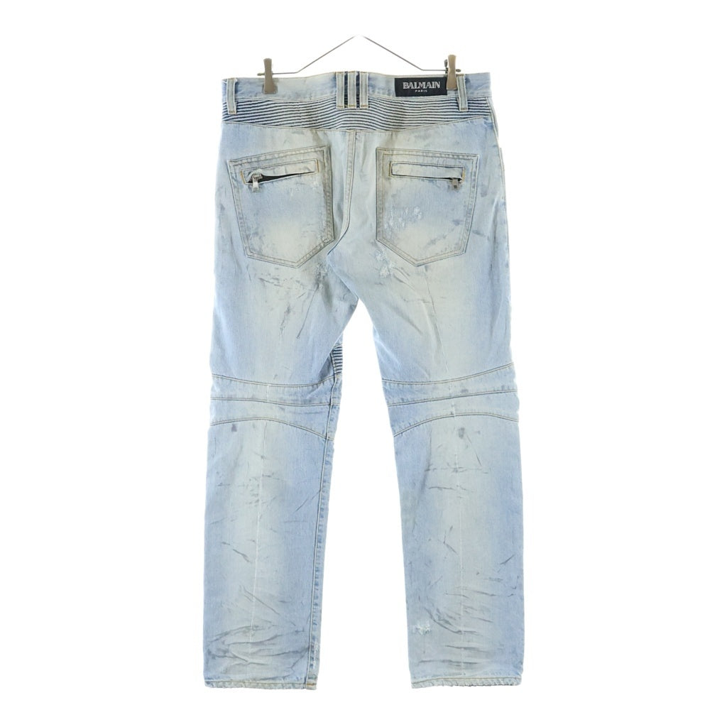 BALMAIN(バルマン) BIKER JEANS ダメージ加工 蛇腹 ジップフライ スリム バイカーデニムパンツ ジーンズ インディゴ T567-B562