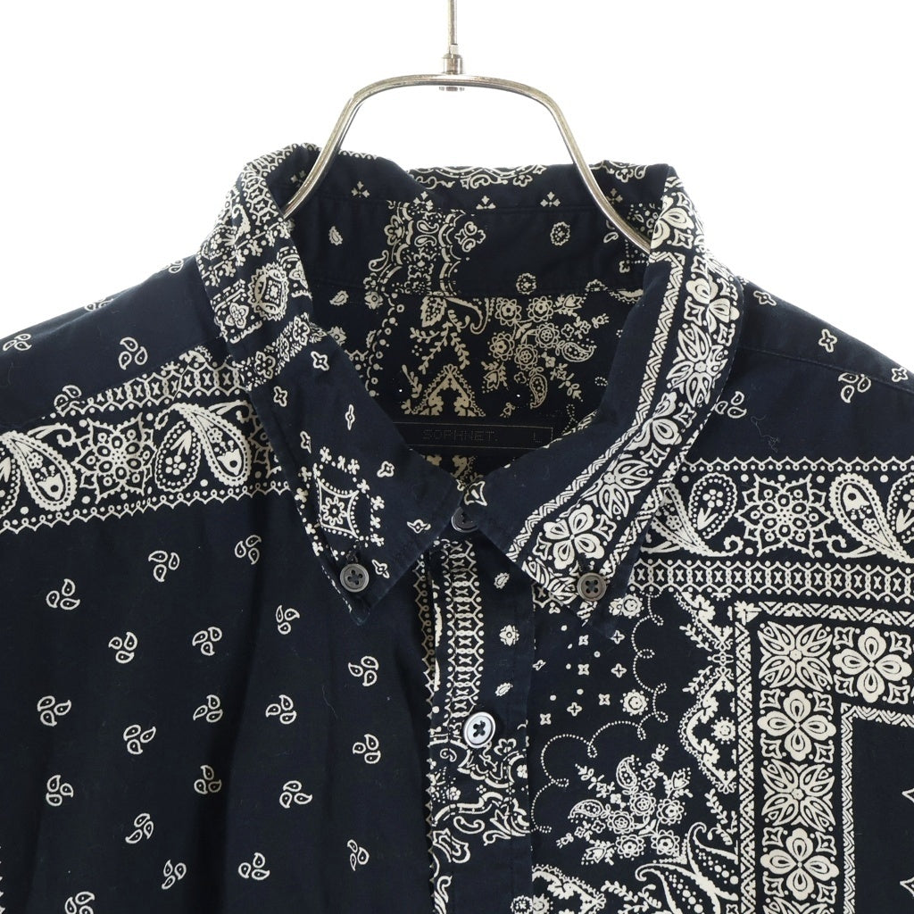 SOPHNET.(ソフネット) 21AW STAR ELBOW PATCHED BAGGY B.D SHIRT スターエルボーパッチ ペイズリー総柄 長袖ボタンダウンシャツ ブラック SOPH-212046
