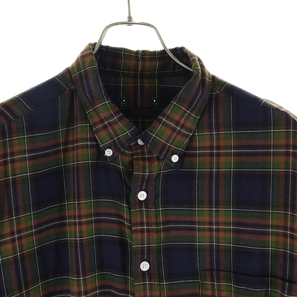 SOPHNET.(ソフネット) 21AW STAR ELBOW PATCHED BAGGY B.D SHIRT スターエルボーパッチ チェック柄 長袖ボタンダウンシャツ ブラウン/グリーン SOPH-212046