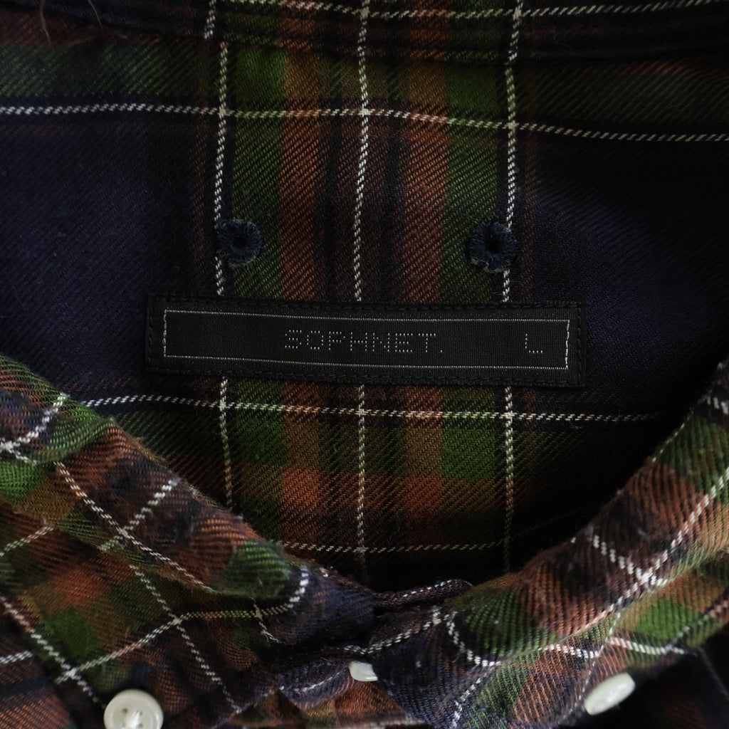 SOPHNET.(ソフネット) 21AW STAR ELBOW PATCHED BAGGY B.D SHIRT スターエルボーパッチ チェック柄 長袖ボタンダウンシャツ ブラウン/グリーン SOPH-212046