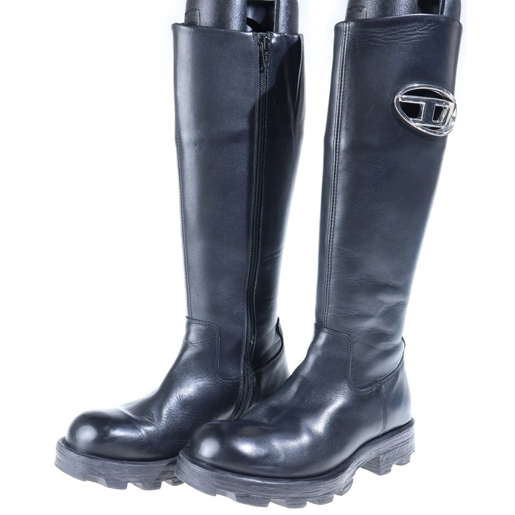 DIESEL(ディーゼル) D-HAMMER LEATHER KNEE HIGH BOOTS ディーハンマー レザー サイドジップ ニーハイブーツ レディース ブラック