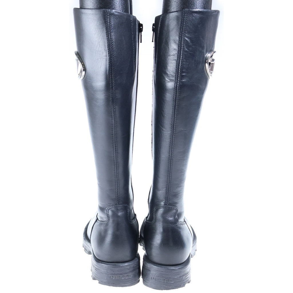 DIESEL(ディーゼル) D-HAMMER LEATHER KNEE HIGH BOOTS ディーハンマー レザー サイドジップ ニーハイブーツ レディース ブラック