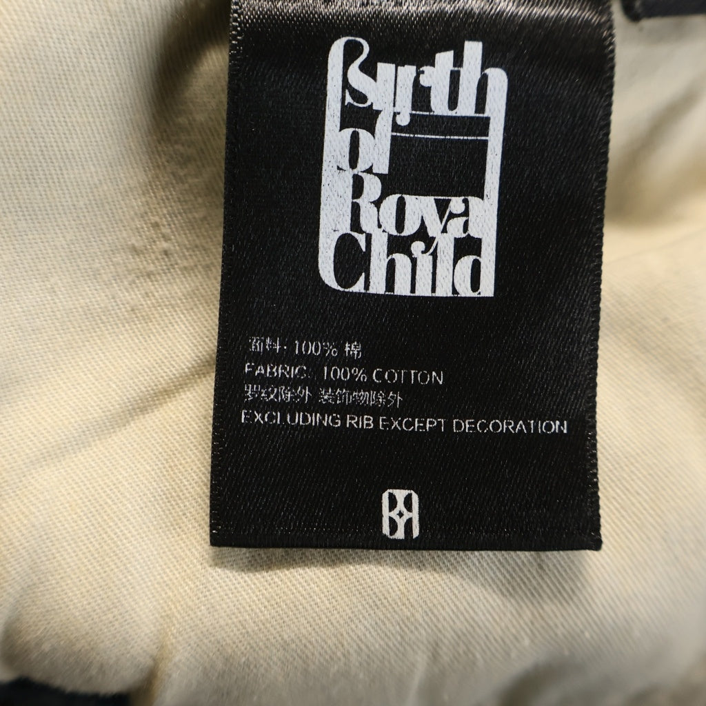 BIRTH OF ROYAL CHILD(バースオブロイヤルチャイルド) WAX BAGGY DENIM バックポケットデザイン キー刺繍 ワックスコーティング デニム バギーパンツ インディゴ