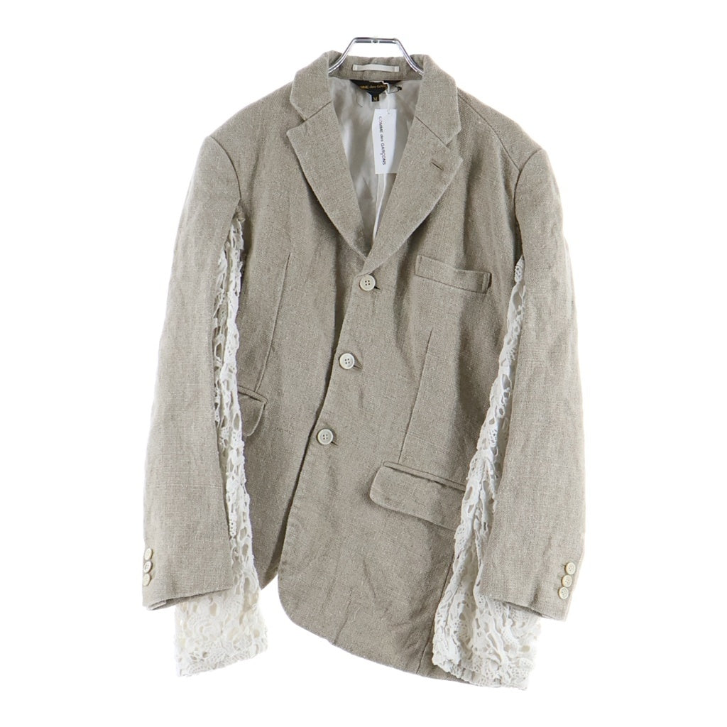 COMME des GARCONS(コムデギャルソン) 26SS AD2025 LACE-INCERT ASYMMETRIC JACKET レースインサート アシンメトリー 3B リネンテーラードジャケット レディース ベージュ/ホワイト GQ-J028