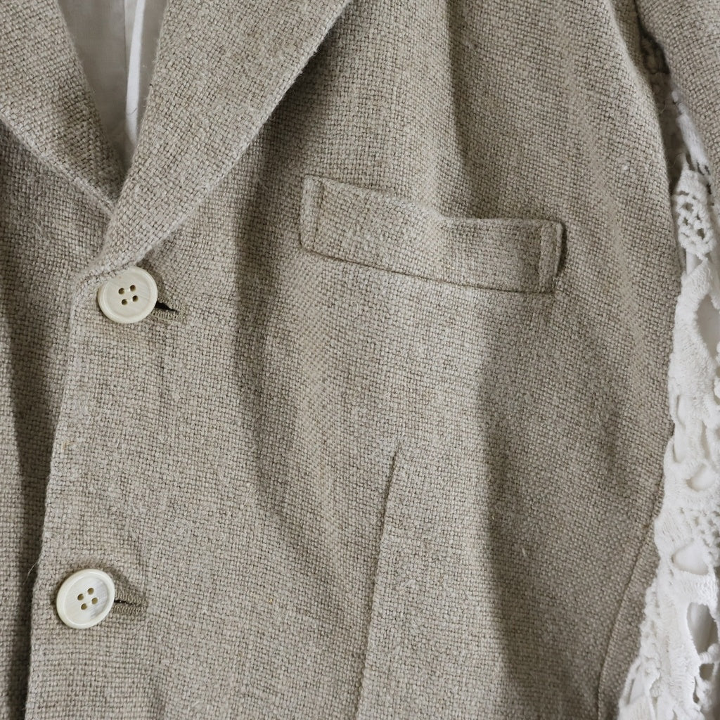 COMME des GARCONS(コムデギャルソン) 26SS AD2025 LACE-INCERT ASYMMETRIC JACKET レースインサート アシンメトリー 3B リネンテーラードジャケット レディース ベージュ/ホワイト GQ-J028