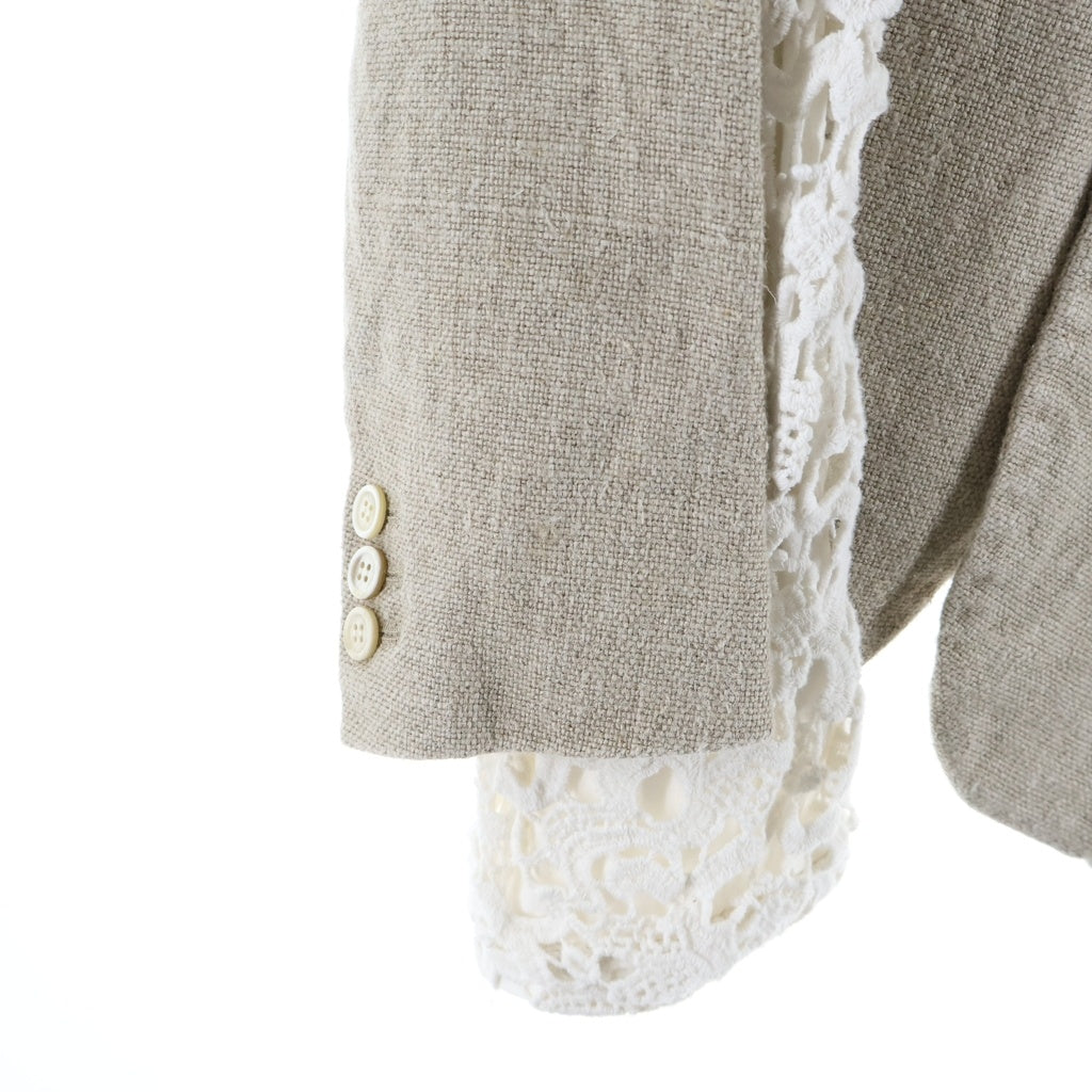 COMME des GARCONS(コムデギャルソン) 26SS AD2025 LACE-INCERT ASYMMETRIC JACKET レースインサート アシンメトリー 3B リネンテーラードジャケット レディース ベージュ/ホワイト GQ-J028