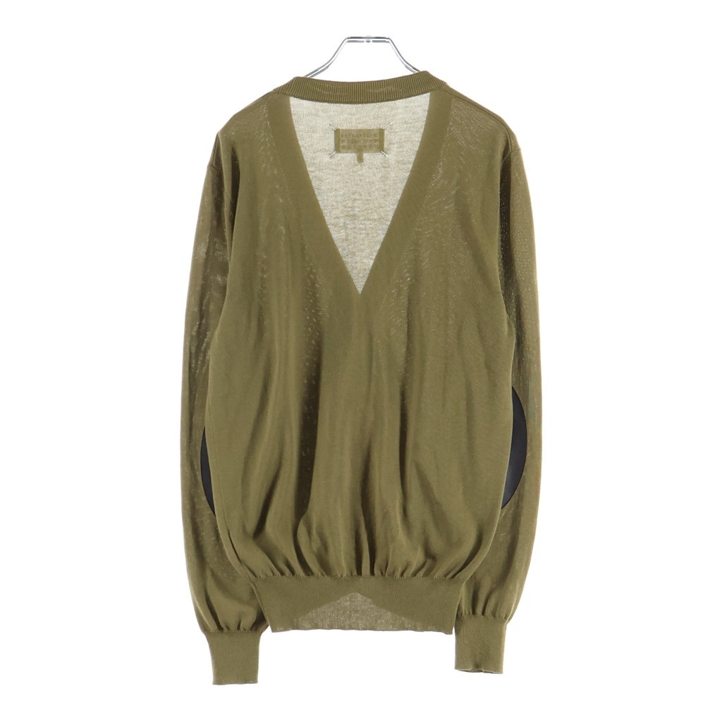 Maison Margiela(メゾンマルジェラ) エルボーパッチ付き Vネック コットン ニットカーディガン セーター カーキ S30HA0801