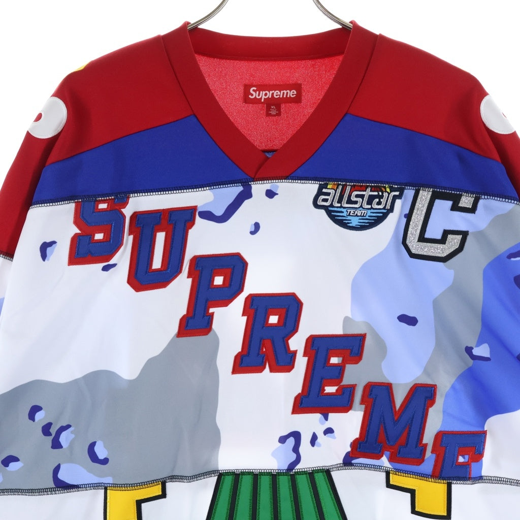 SUPREME(シュプリーム) 26SS Paneled Hockey Jersey パネルド ジャージー ポリエステル ロゴワッペン Vネック 長袖ホッケーTシャツ マルチ