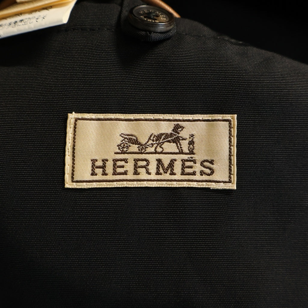 HERMES(エルメス) 2ポケット レザー切り替え ナイロン トラッカージャケット ブラック