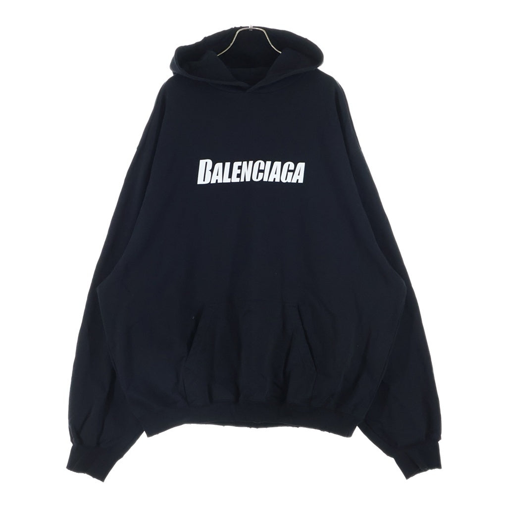 BALENCIAGA(バレンシアガ) 22AW Destroyed DESTROYED LOGO PRINT HOODIE デストロイダメージ加工 ロゴエンブロイダリー プルオーバースウェットパーカー フーディー ブラック 729361 TNVL2