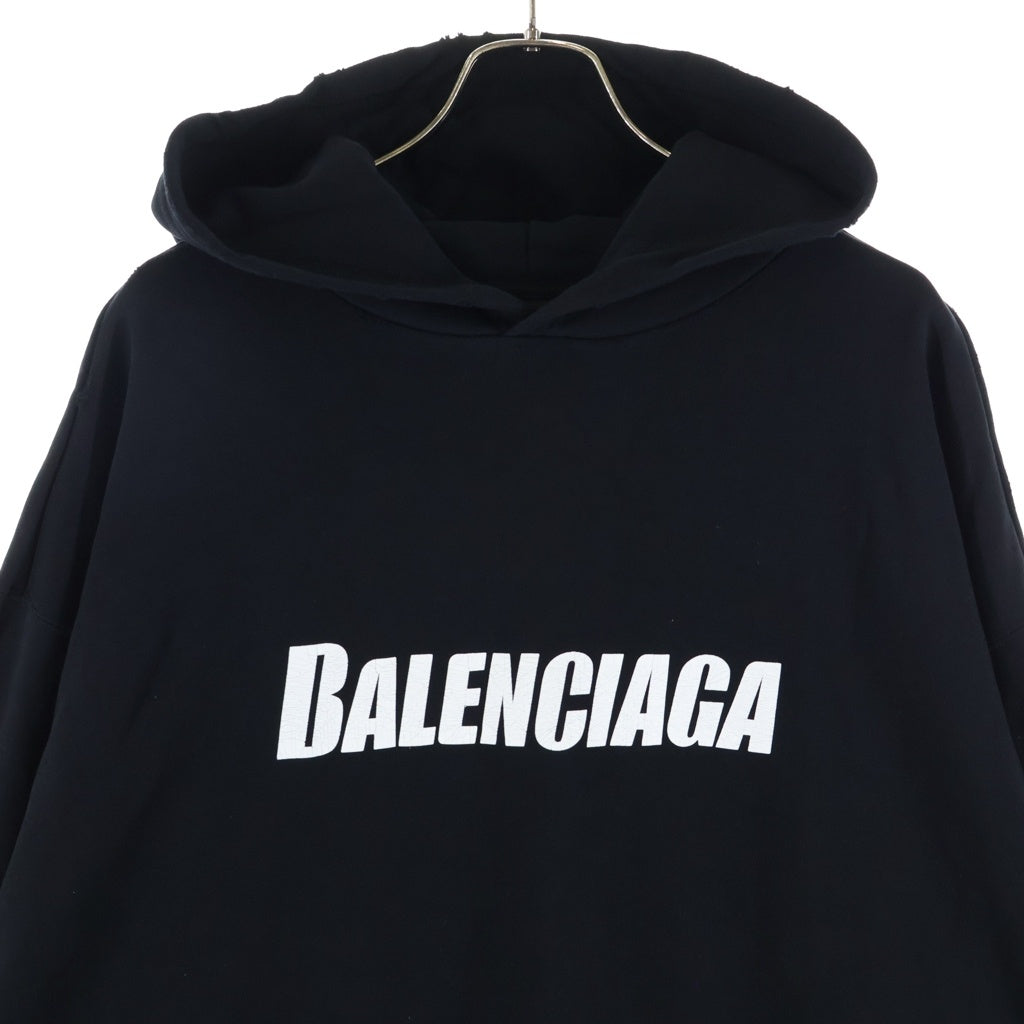BALENCIAGA(バレンシアガ) 22AW Destroyed DESTROYED LOGO PRINT HOODIE デストロイダメージ加工 ロゴエンブロイダリー プルオーバースウェットパーカー フーディー ブラック 729361 TNVL2