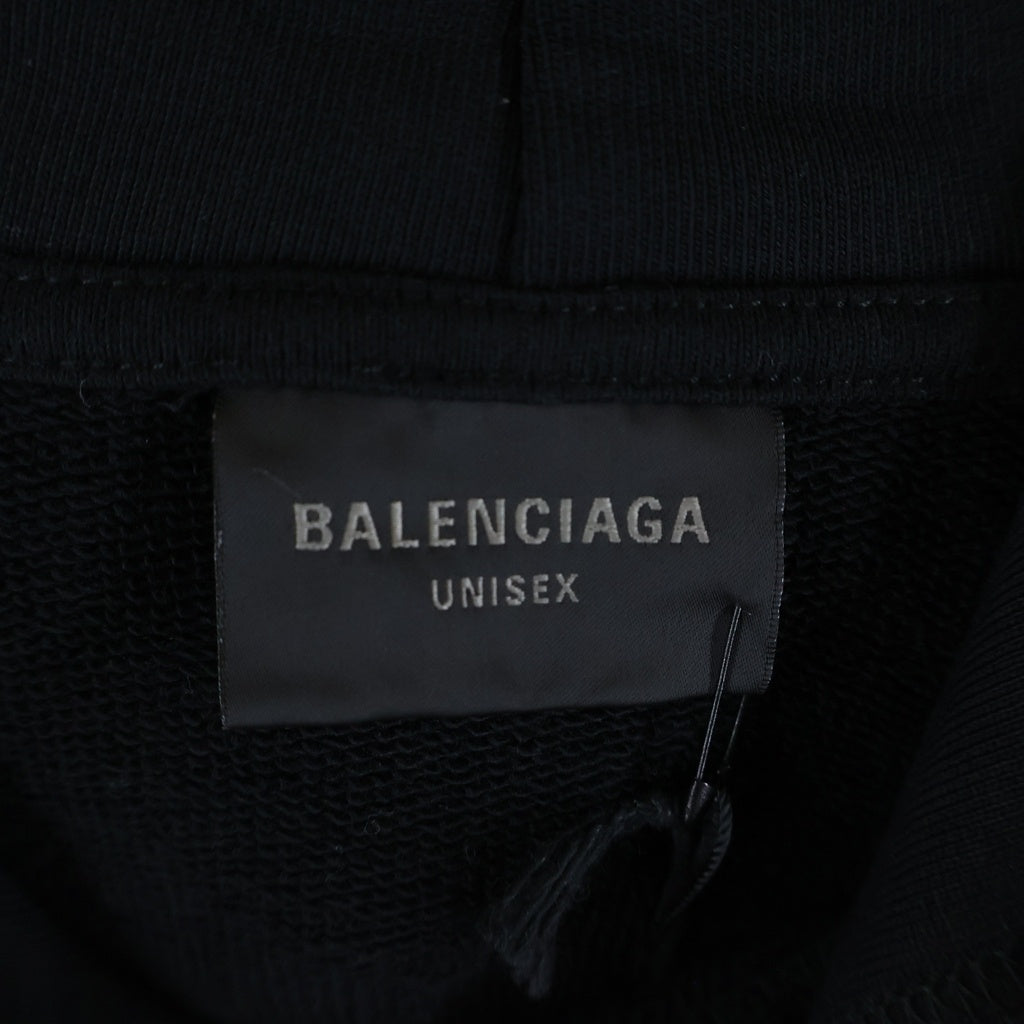BALENCIAGA(バレンシアガ) 22AW Destroyed DESTROYED LOGO PRINT HOODIE デストロイダメージ加工 ロゴエンブロイダリー プルオーバースウェットパーカー フーディー ブラック 729361 TNVL2
