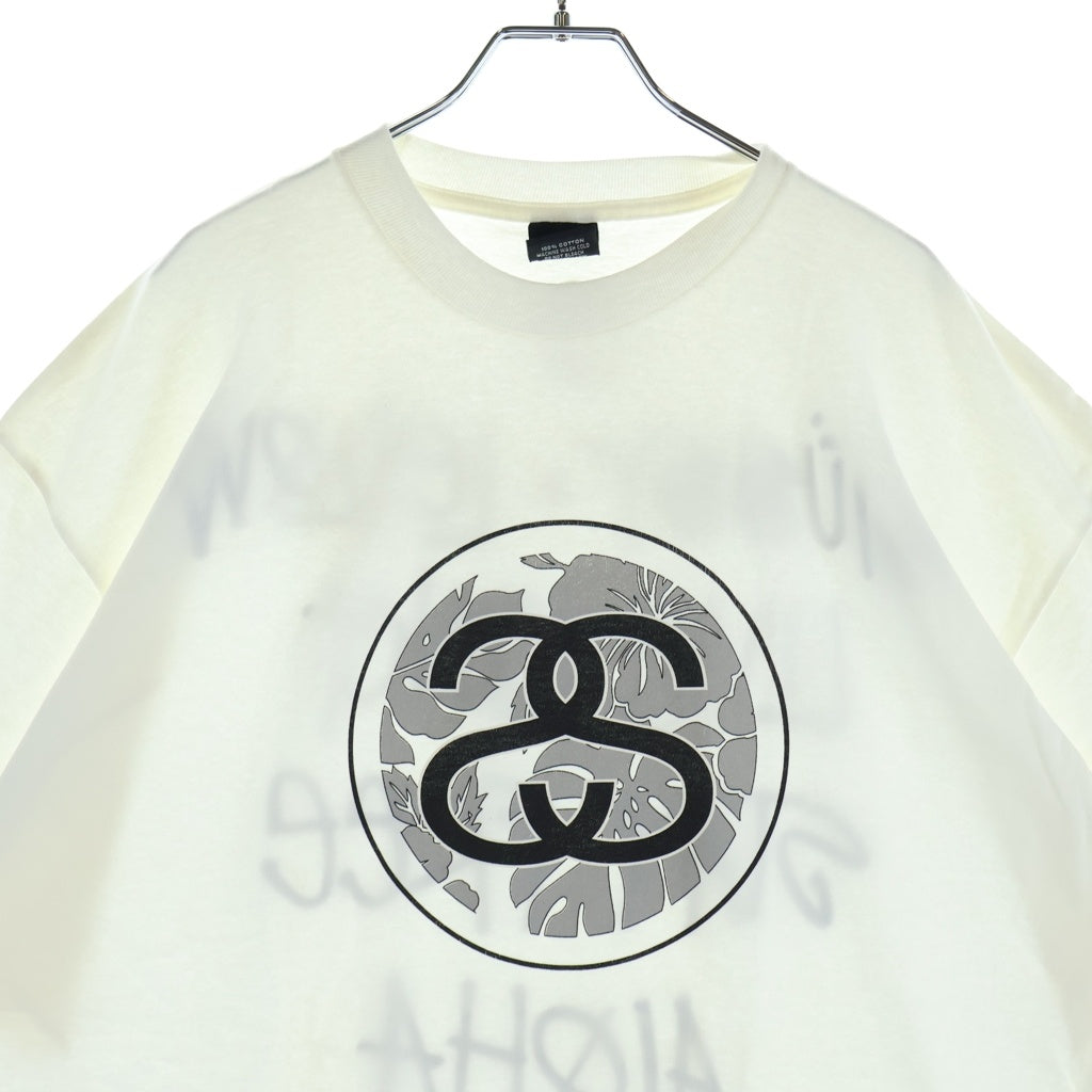 STUSSY(ステューシー) 00S ×LEILOW LIVE LONG STAY FREE ALOHA レイロー リブロングステイフリーアロハ クルーネック半袖Tシャツ カットソー ホワイト