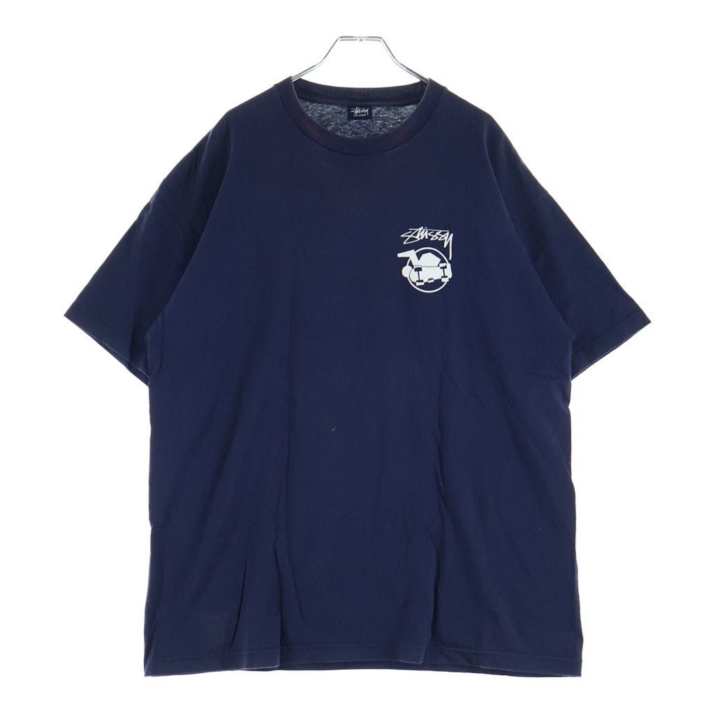 STUSSY(ステューシー) 90S OLD オールド 紺タグ スケートマン 両面プリント クルーネック半袖Tシャツ カットソー ネイビー
