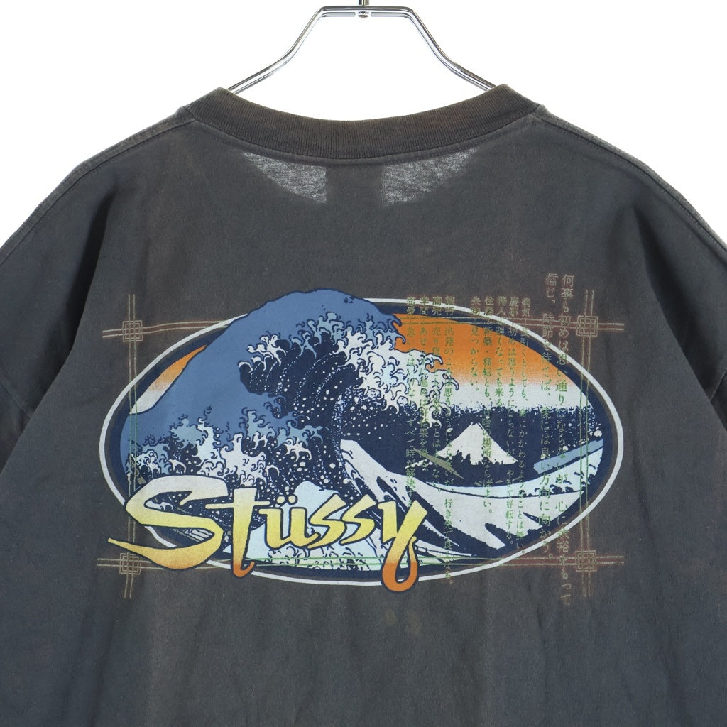 STUSSY(ステューシー) 90S OLD オールド 葛飾北斎 クルーネック半袖Tシャツ カットソー グレー