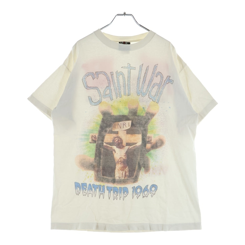 SAINT MICHAEL(セントマイケル) 24SS SS TEE / SAINT WAR セントウォープリント クルーネック半袖Tシャツ カットソー ホワイト SM-YS8-0000-007