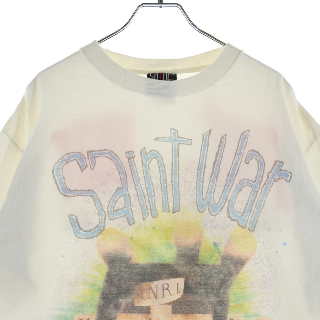 SAINT MICHAEL(セントマイケル) 24SS SS TEE / SAINT WAR セントウォープリント クルーネック半袖Tシャツ カットソー ホワイト SM-YS8-0000-007